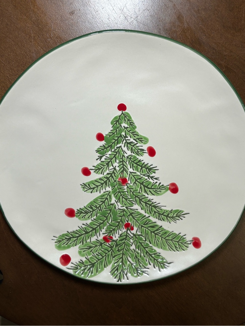Festive Ceramic Holiday Tree Serving Plate - Green & Red